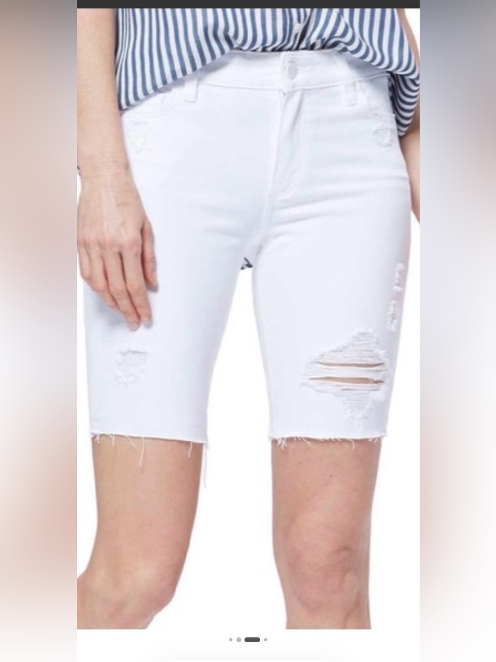 PAIGE Jax Knee Shorts White Distressed Denim Shorts Size 29 Raw Hem Bermuda